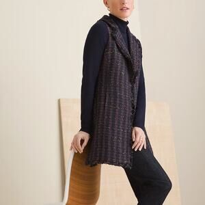 Chico's Elongated Tweed Shimmer Vest Size 1 Navy Pink Spring Summer